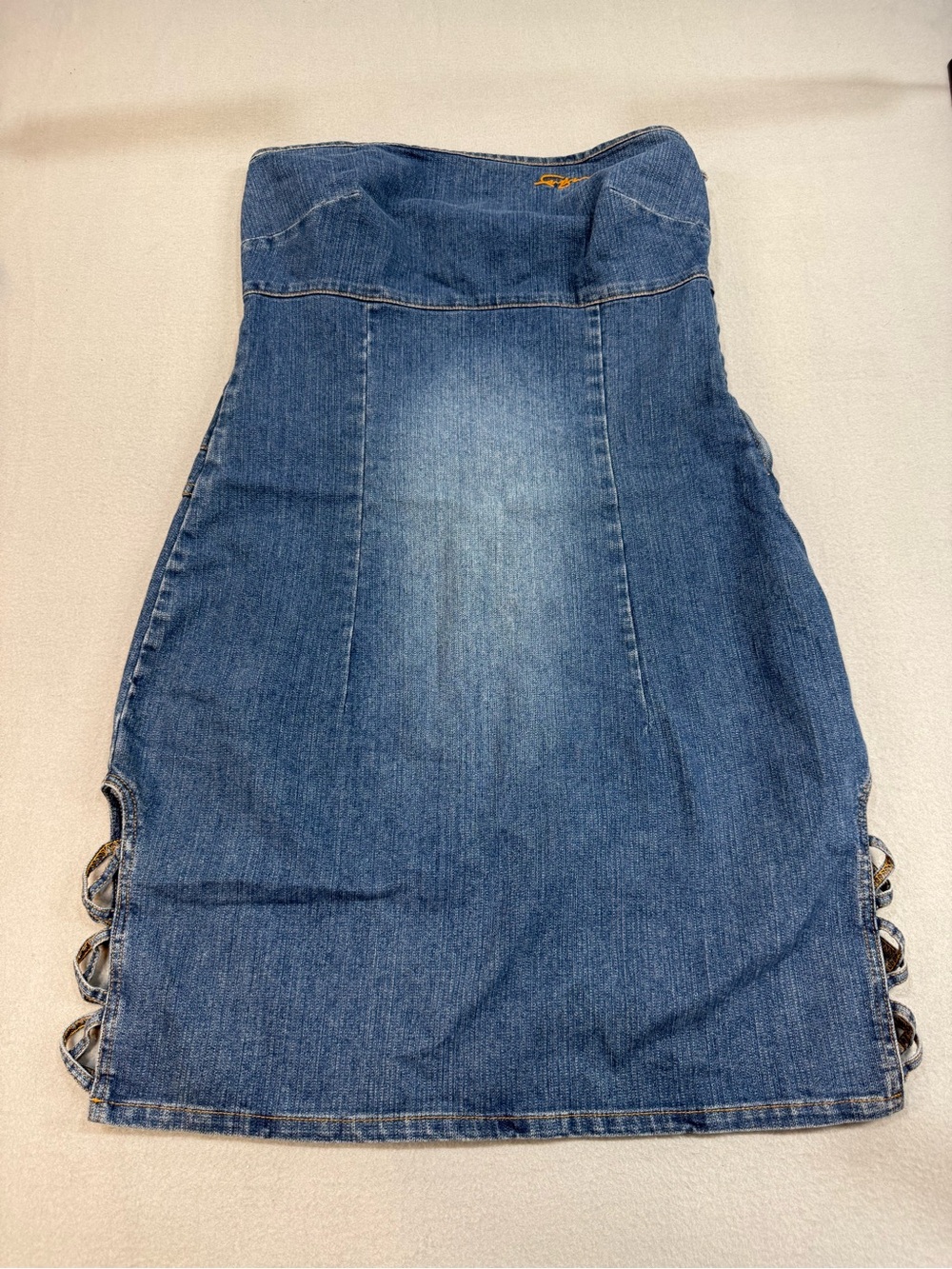 Vintage Y2K FUBU Fatty Girl Blue Denim Mini Dress Sweetheart Side Lattice 14W